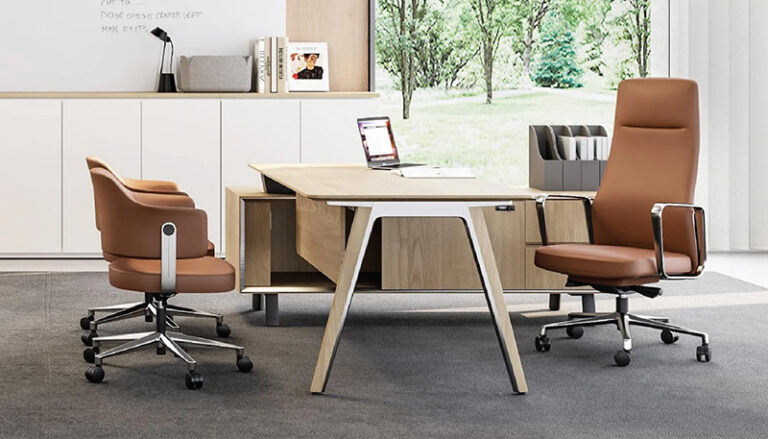 executive desk with leather office chair